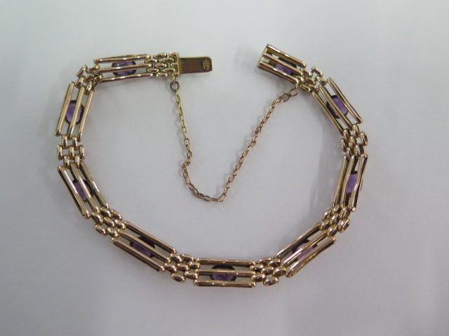 A 9ct yellow gold amethyst bracelet - approx weight 11 grams - slight wear mainly to stones - Image 2 of 2