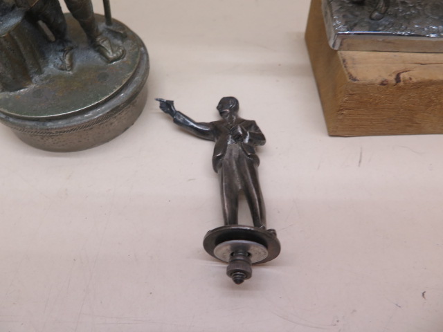 Three figural car mascots - Dart player, Jockey and horse and Blacksmith - Height 14cm - Image 2 of 2