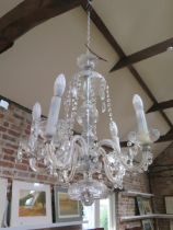 A cut glass five branch chandelier - Height 67cm x Width 50cm