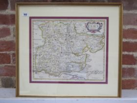 A Robert Morden Map of Essex - slight wear but reasonably good in a gilt frame - 55cm x 61cm