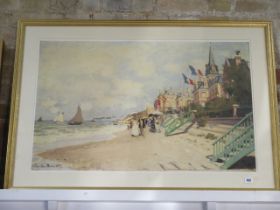 The Beach at Trouville by Claude Monet print, in a gilt frame - 81cm x 114cm