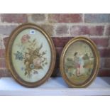 Two 19th century needlework designs in oval gilt frames - Largest 42cm x 33cm