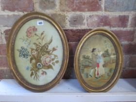 Two 19th century needlework designs in oval gilt frames - Largest 42cm x 33cm