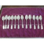 A collection of 12 silver spoons - Largest 19cm - assorted makers and dates - total weight approx