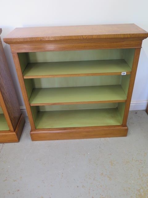 A pair of burr oak open bookcases with adjustable shelves and painted interior - made by a local - Image 2 of 3