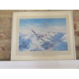 A Robert Taylor print Spitfire signed by Douglas Bader and Johnnie Johnson - frame size 52cm x 62cm