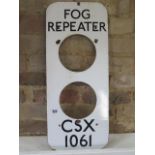 An enamel Fog Repeater CSX 1061 railway sign - 61cm x 26cm - some small chips mainly to holes