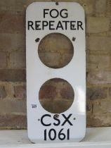 An enamel Fog Repeater CSX 1061 railway sign - 61cm x 26cm - some small chips mainly to holes