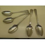Five silver tablespoons - three London 1784, one London 1819 and one London 1833 - total approx