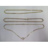 Three 9ct yellow gold necklaces 43cm, 42cm and 41cm long - total weight approx 24.3 grams - all