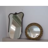 A mahogany framed mirror and a circular gilt mirror - Diameter 40cm
