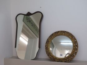A mahogany framed mirror and a circular gilt mirror - Diameter 40cm
