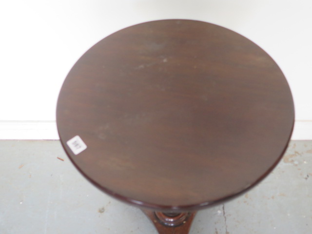 A mahogany wine table on a turned fluted column, platform base and cast iron claw feet - Height 73cm - Image 2 of 3