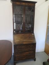 A slim mahogany bureau bookcase - Width 76cm x Height 206cm