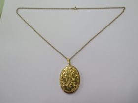 A 9ct yellow gold locket on a 9ct 50cm chain - locket approx 42mm x 32mm - total weight approx 17