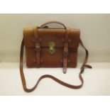 A light tan leather saddle/briefcase messenger bag with strap - 27cm x 35cm - usage marks but