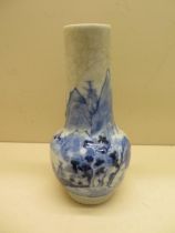 An Oriental blue and white crackle glaze vase - Height 20cm - impressed mark to base, generally good