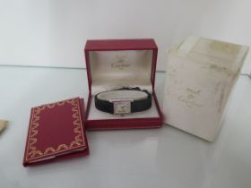 A ladies 1991 Must de Cartier Paris quartz silver tank wristwatch on a leather strap - 20mm case -