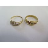 Two 18ct yellow gold diamond rings sizes O, P - total weight approx 5.4 grams - both good