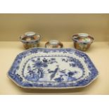 An Oriental blue and white octagonal serving plate - Width 31cm - minor chips to rim and two