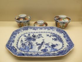 An Oriental blue and white octagonal serving plate - Width 31cm - minor chips to rim and two