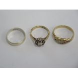 Two 9ct yellow gold rings and a 9ct white gold band ring sizes K,L,N - approx weight 8 grams - all