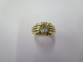 An 18ct yellow gold solitaire ring size Q/R - approx weight 14.9 grams - approx diamond weight 0.