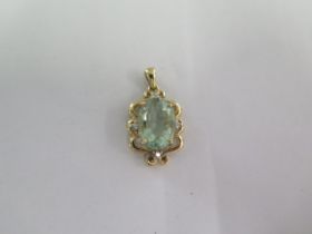 A 9ct yellow gold flourite and diamond pendant - 27mm tall - approx weight 5 grams - good condition,