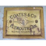 A Coates & Co's original Plymouth Gin tin advertising sign - 71cm x 91cm - some rusting and wear