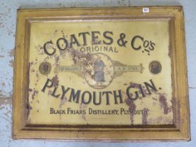 A Coates & Co's original Plymouth Gin tin advertising sign - 71cm x 91cm - some rusting and wear