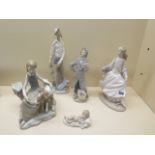 Five Lladro figures - tallest 30cm - all good except sword blade missing to one