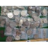 A collection of assorted coins including approx 5 troy oz of pre 1947 three penny pieces