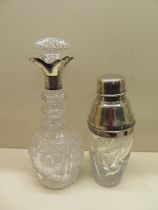 A silver rimmed cut glass presentation decanter - Height 30cm - and a silver plated cut glass