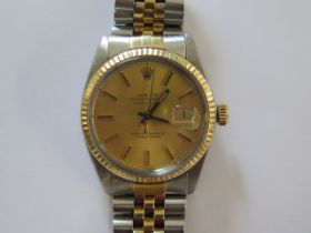 A Rolex Oyster Perpetual Datejust bimetal 1983 gents bracelet wristwatch - model 16013 case