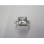 A 9ct white gold aquamarine and diamond ring size R - approx weight 4.4 grams - in good condition