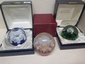 Two boxed Caithness paperweights and one other