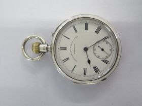 A silver Lancashire Watch Co Ltd Prescot top wind open face pocket watch - 50mm case - overall good,