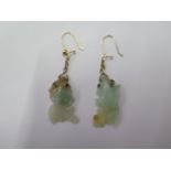 A pair of Jade fish earrings on gilt metal hooks (missing a ball) 5.5cm