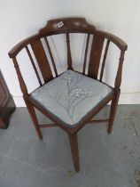 An Edwardian mahogany and inlaid corner chair