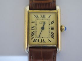 A Must de Cartier 2002 gold plated 925 silver tank quartz wristwatch 2415 no 125157PL - 21mm