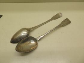 A pair of silver serving spoons London 1822/23 WB - length 30cm - approx weight 8.6 troy oz - with