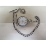 A ladies silver pocket watch and watch chain - total weight approx 3.5 troy oz