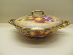 An Orb Malvern fruit decorated lidded tureen signed Paul D English - Width 28cm - in good condition