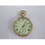 A gold plated top wind pocket watch with Syren movement - 50mm case - slight flaking to dial but
