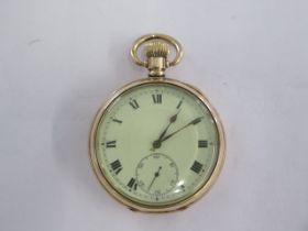 A gold plated top wind pocket watch with Syren movement - 50mm case - slight flaking to dial but