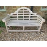 A teak weathered Lutyens style bench - Height 102cm x Width 164cm x Depth 57cm
