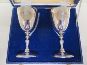 A boxed pair of silver goblets London 1977 - Commemoration The Queens Silver Jubilee 1952 to