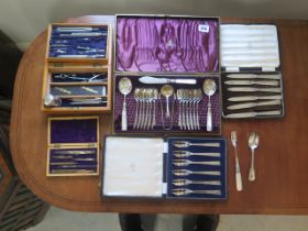 Three boxed sets of silver plated cutlery, various including Mappin & Webb, Walker & Hall, with