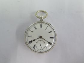 A silver key wind pocket watch - 50mm case - not currently running, overall good condition
