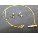 A 9ct yellow gold pendant and chain with diamond and matching earrings - pendant approx 1.5cm -